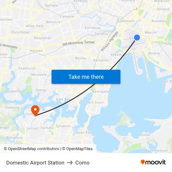 Domestic Airport Station to Como map