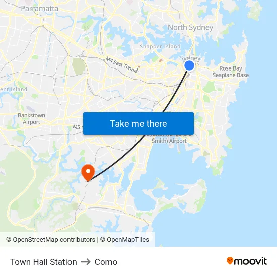 Town Hall Station to Como map