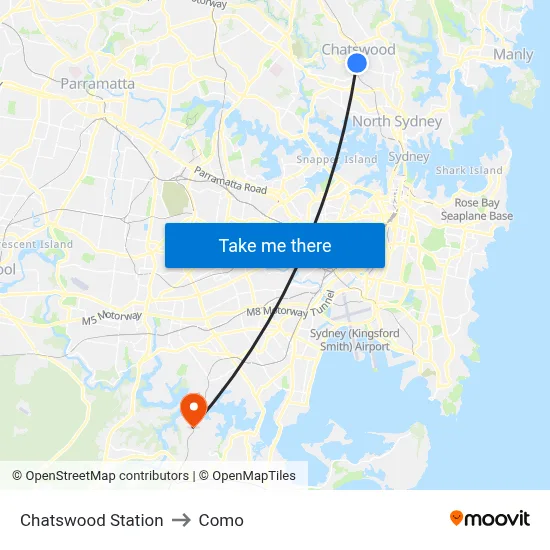 Chatswood Station to Como map