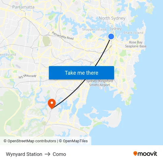 Wynyard Station to Como map