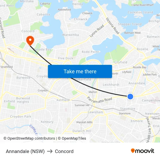 Annandale (NSW) to Concord map