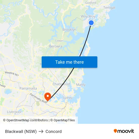 Blackwall (NSW) to Concord map