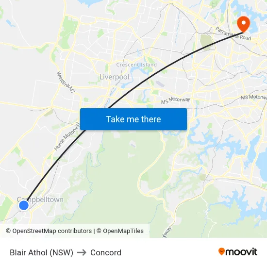 Blair Athol (NSW) to Concord map