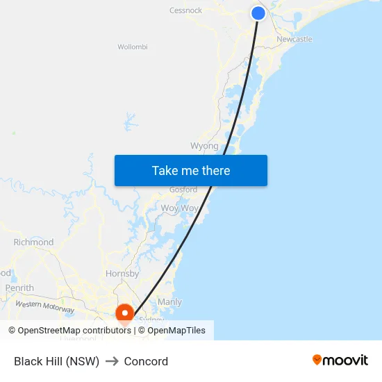 Black Hill (NSW) to Concord map