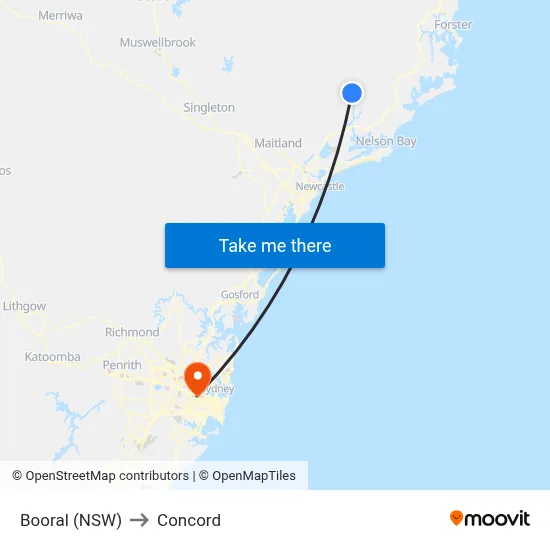 Booral (NSW) to Concord map