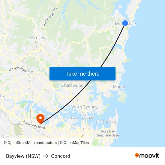 Bayview (NSW) to Concord map