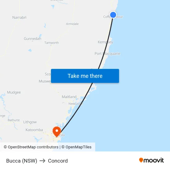 Bucca (NSW) to Concord map