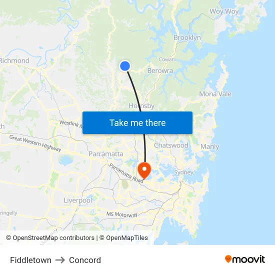Fiddletown to Concord map