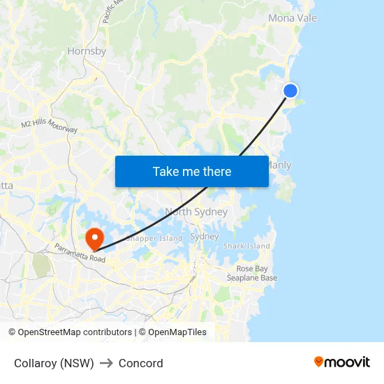 Collaroy (NSW) to Concord map