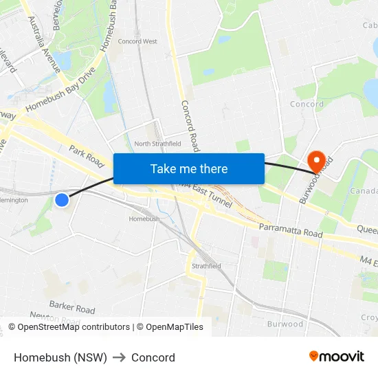 Homebush (NSW) to Concord map