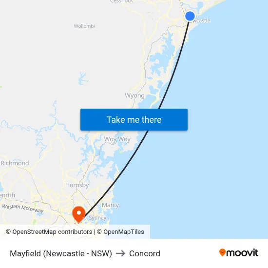 Mayfield (Newcastle - NSW) to Concord map