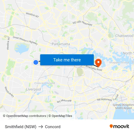 Smithfield (NSW) to Concord map