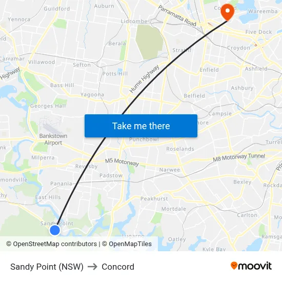 Sandy Point (NSW) to Concord map