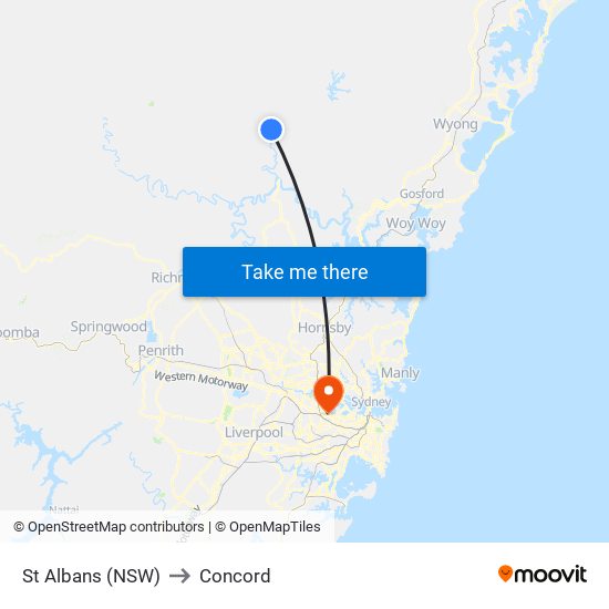 St Albans (NSW) to Concord map