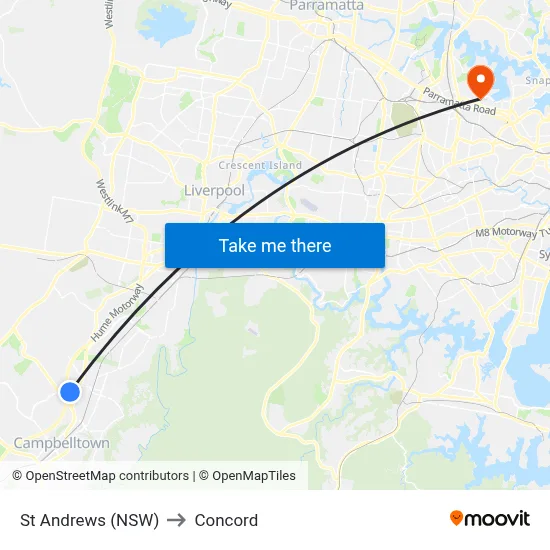 St Andrews (NSW) to Concord map