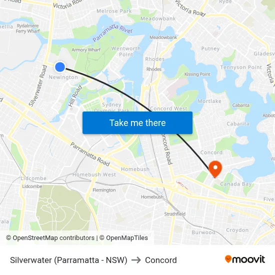 Silverwater (Parramatta - NSW) to Concord map