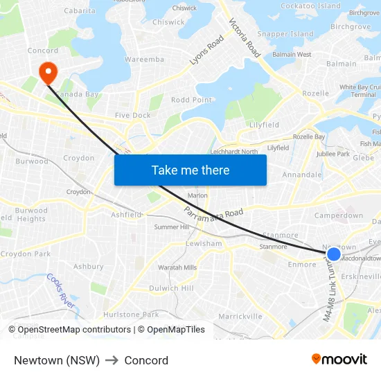 Newtown (NSW) to Concord map
