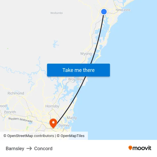Barnsley to Concord map