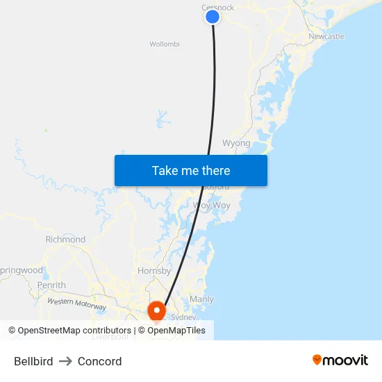 Bellbird to Concord map