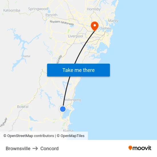 Brownsville to Concord map