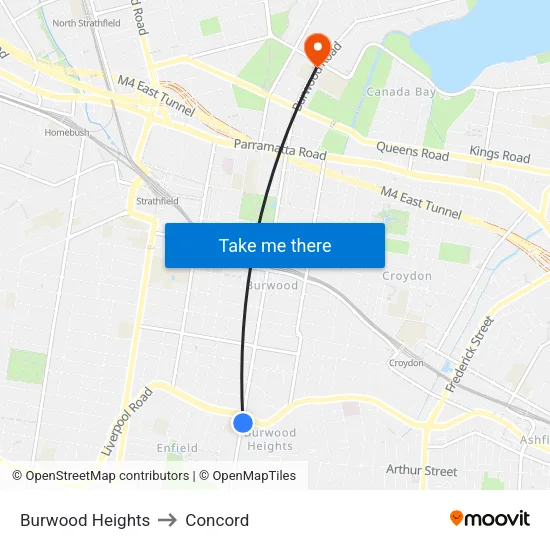 Burwood Heights to Concord map
