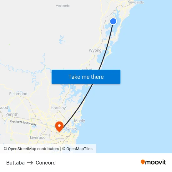 Buttaba to Concord map