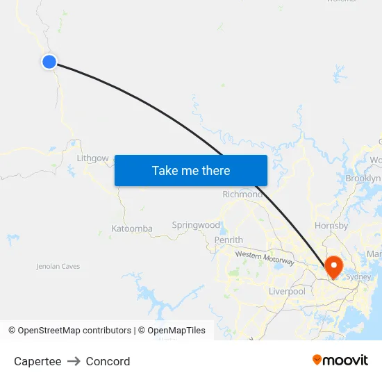 Capertee to Concord map