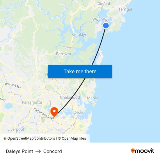 Daleys Point to Concord map