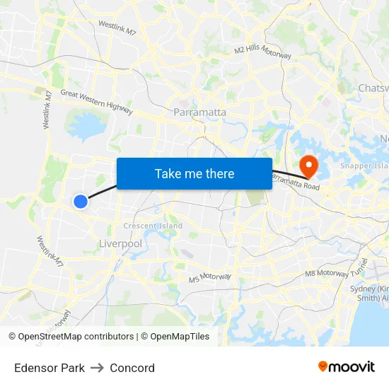 Edensor Park to Concord map
