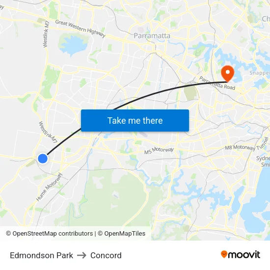Edmondson Park to Concord map