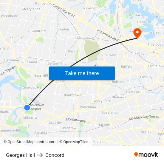 Georges Hall to Concord map