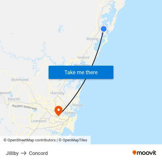Jilliby to Concord map