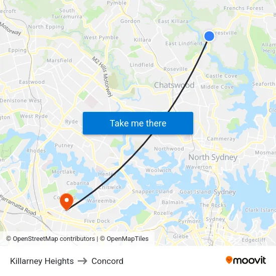 Killarney Heights to Concord map