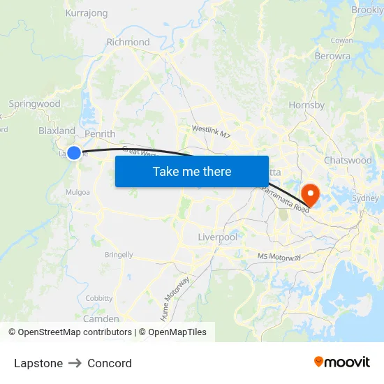 Lapstone to Concord map