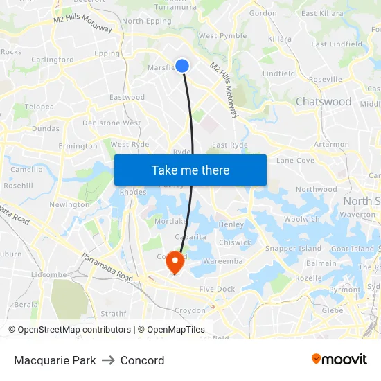 Macquarie Park to Concord map
