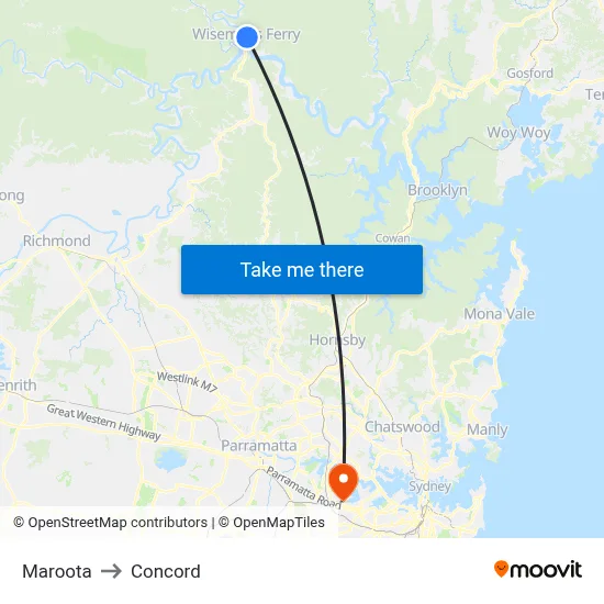 Maroota to Concord map