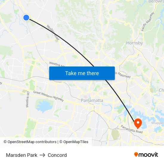 Marsden Park to Concord map