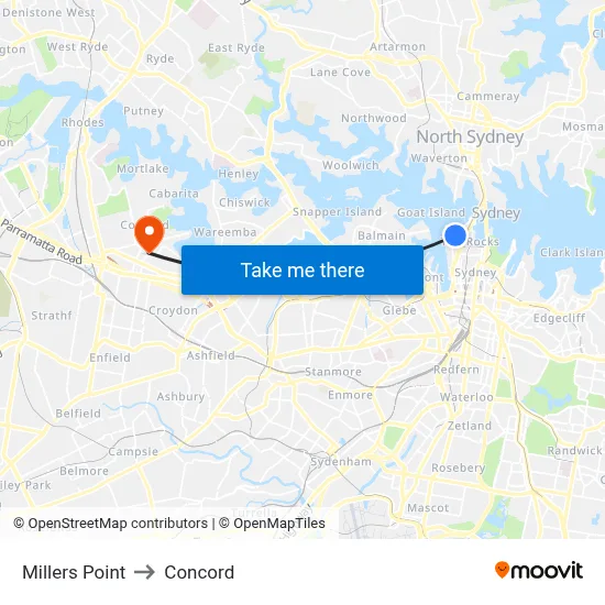 Millers Point to Concord map