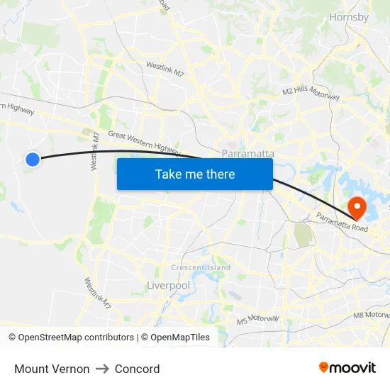 Mount Vernon to Concord map