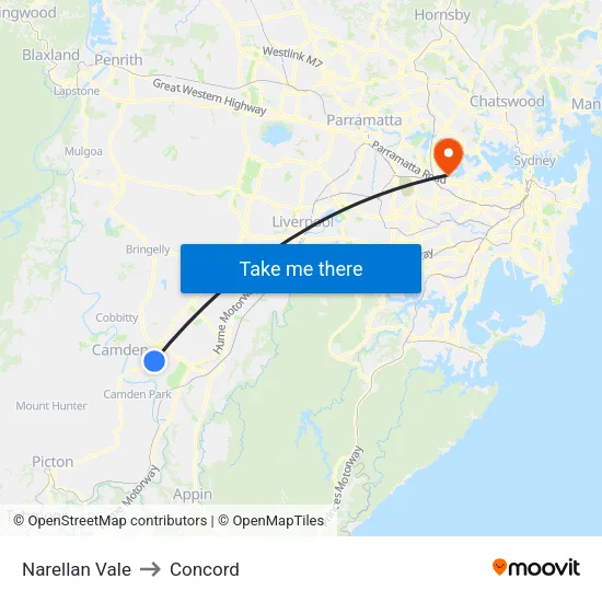 Narellan Vale to Concord map