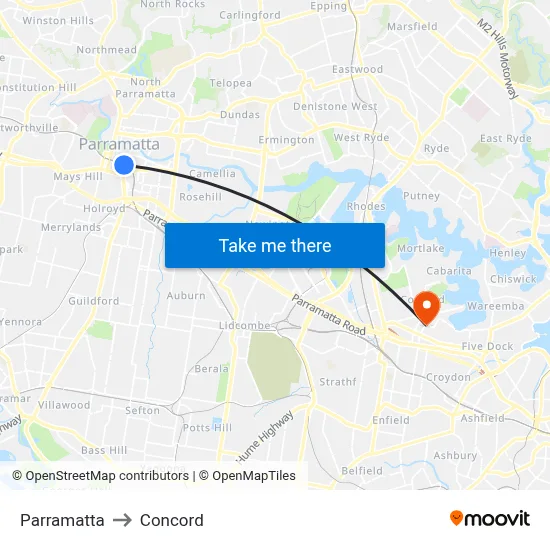Parramatta to Concord map
