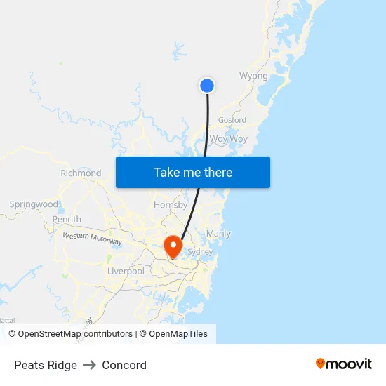 Peats Ridge to Concord map