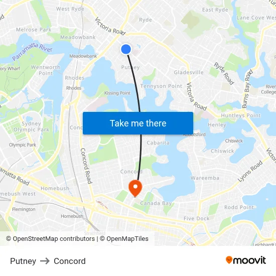 Putney to Concord map