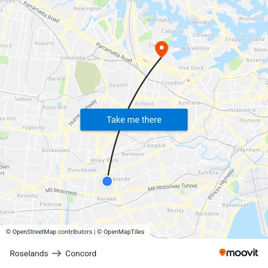 Roselands to Concord map