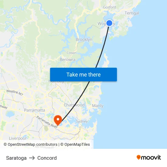 Saratoga to Concord map