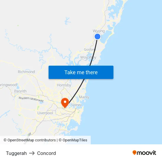 Tuggerah to Concord map