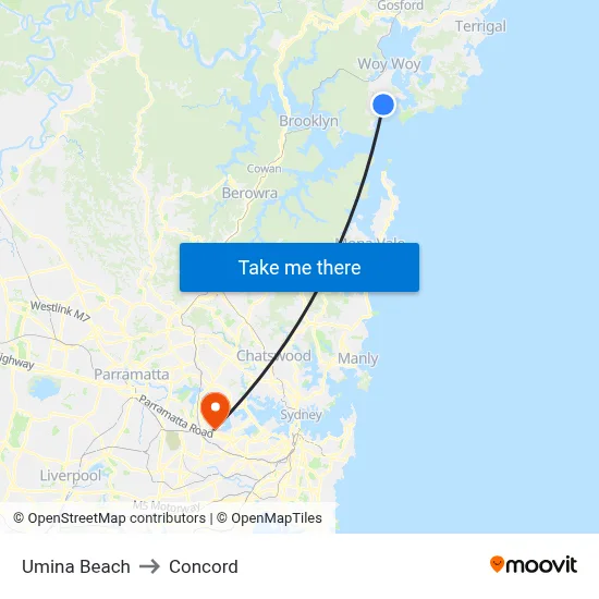 Umina Beach to Concord map