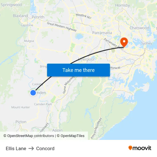 Ellis Lane to Concord map