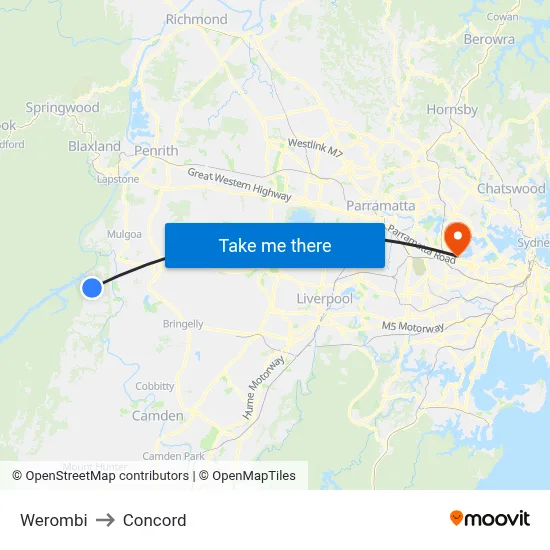 Werombi to Concord map
