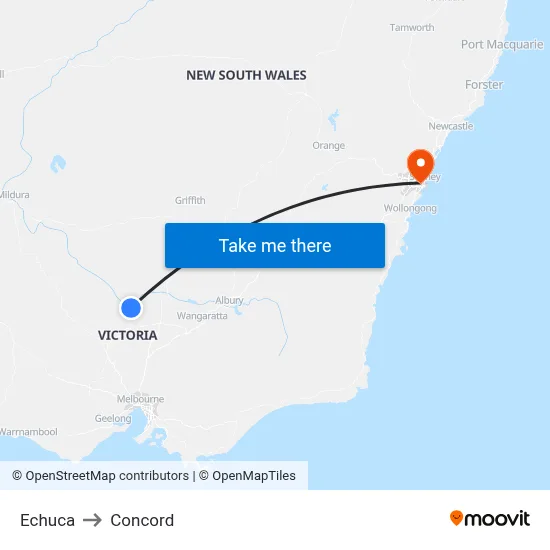 Echuca to Concord map
